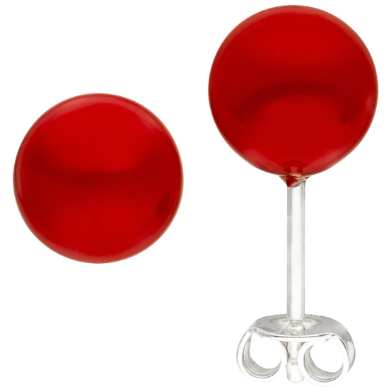 Ohrstecker 925 Sterling Silber 2 Muschelkern Perlen rot 8 mm Perlenohrstecker