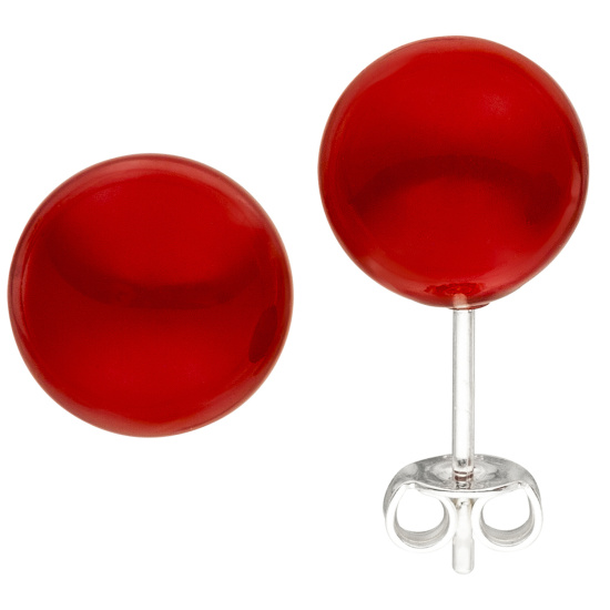 Ohrstecker 925 Sterling Silber 2 Muschelkern Perlen rot 10 mm Perlenohrstecker