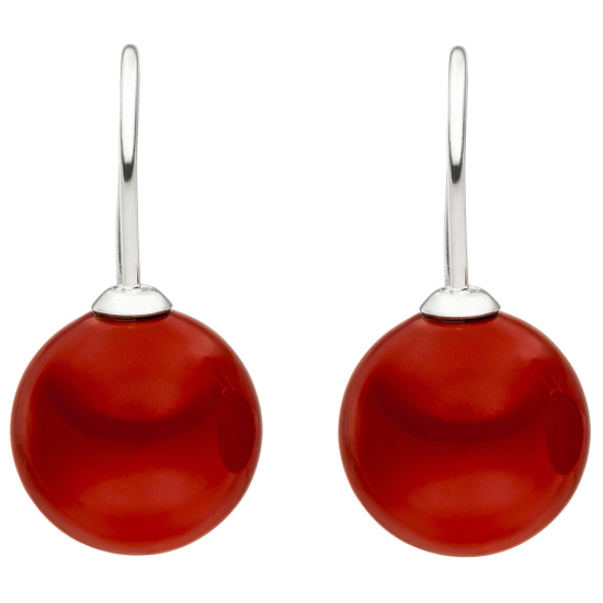 Ohrhänger 925 Silber 2 Muschelkern Perlen rot 12 mm Ohrringe Perlenohrringe