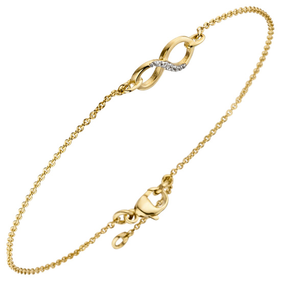 Armband Unendlichkeit 375 Gold Gelbgold bicolor 7 Zirkonia 19,5 cm Goldarmband