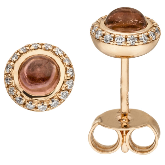 Ohrstecker 585 Gold Rotgold 2 Turmalin Cabochons 32 Diamanten Brillanten