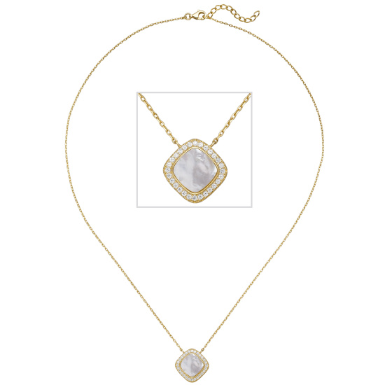 Kette mit Anhänger 925 Silber gold vergoldet Perlmutt Einlage 28 Zirkonia 45 cm