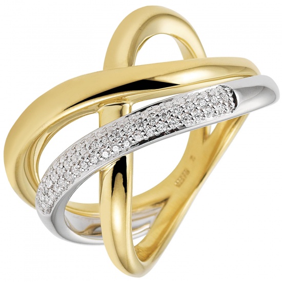 Damen Ring 585 Gold Gelbgold Weißgold bicolor 61 Diamanten Brillanten Goldring