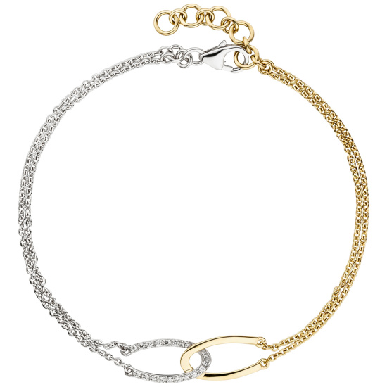 Armband 2-reihig 585 Gold Gelbgold Weißgold bicolor 18 Diamanten 19,5 cm