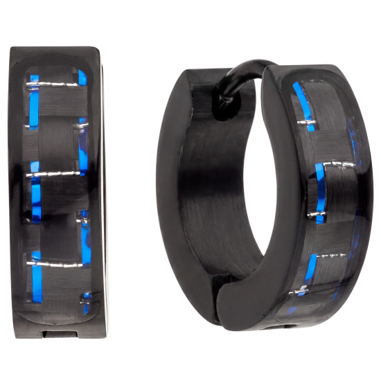 Creolen Edelstahl schwarz beschichtet mit Carbon blau Ohrringe
