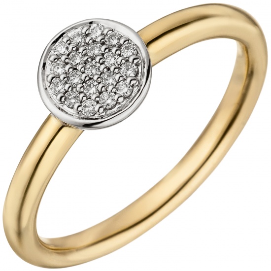 Damen Ring 585 Gold Gelbgold Weißgold bicolor 19 Diamanten Brillanten Goldring