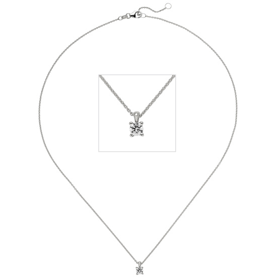 Collier Kette mit Anhänger 585 Gold Weißgold 1 Diamant Brillant 0,25 ct. 45 cm