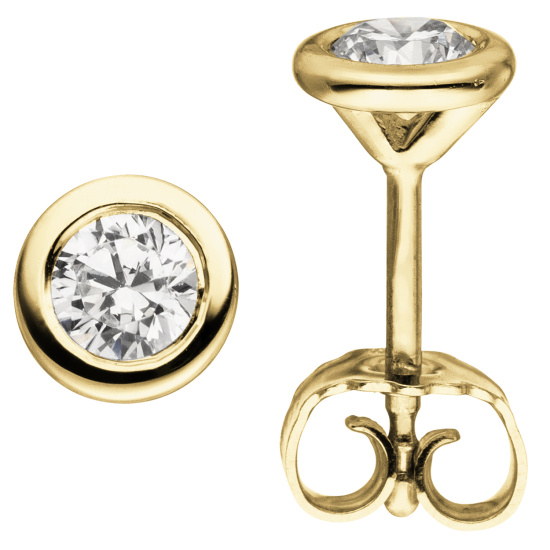 Ohrstecker rund 585 Gold Gelbgold 2 Diamanten Brillanten 0,50 ct. Ohrringe