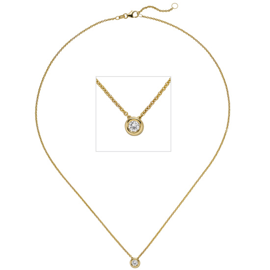 Collier Kette mit Anhänger 585 Gold Gelbgold 1 Diamant Brillant 0,25 ct. 45 cm