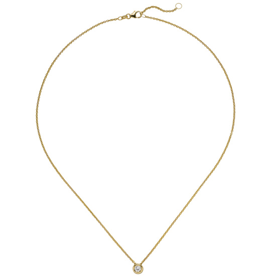 Collier Kette mit Anhänger 585 Gold Gelbgold 1 Diamant Brillant 0,25 ct. 45 cm