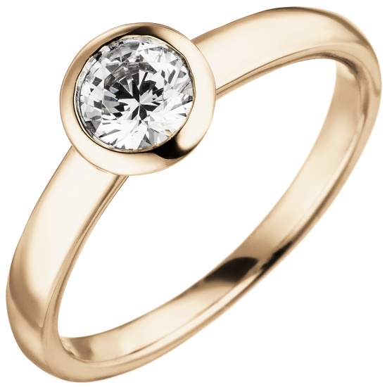 Damen Ring 585 Gold Rotgold 1 Diamant Brillant 0,50 ct. Diamantring Solitär