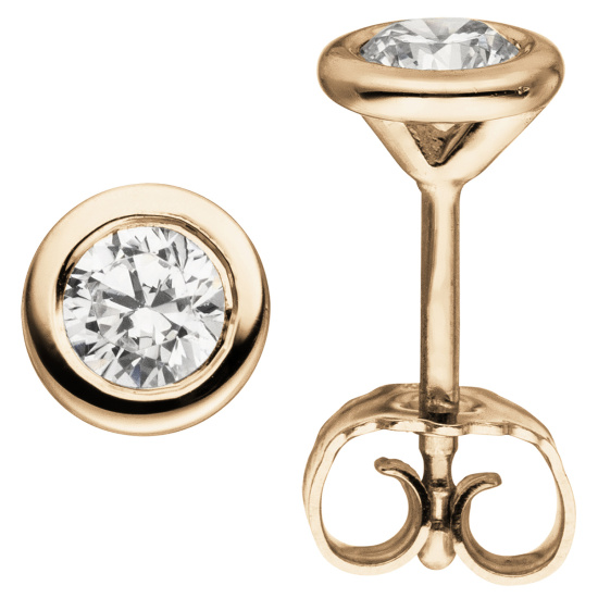 Ohrstecker rund 585 Gold Rotgold 2 Diamanten Brillanten 0,50 ct. Ohrringe