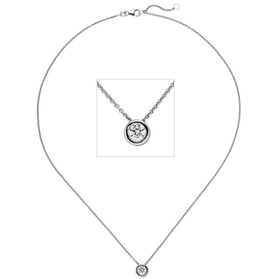 Colllier Kette mit Anhänger 585 Gold Weißgold 1 Diamant Brillant 0,5 ct. 45 cm