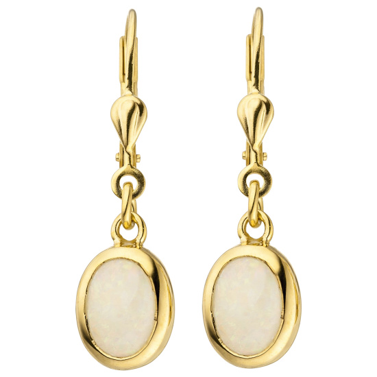 Ohrhänger 585 Gold Gelbgold 2 Opale Ohrringe Goldohrringe Opalohrringe