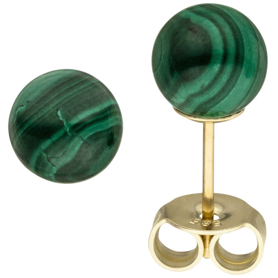 Ohrstecker 585 Gold Gelbgold 2 Malachite grün Ohrringe Malachitohrstecker