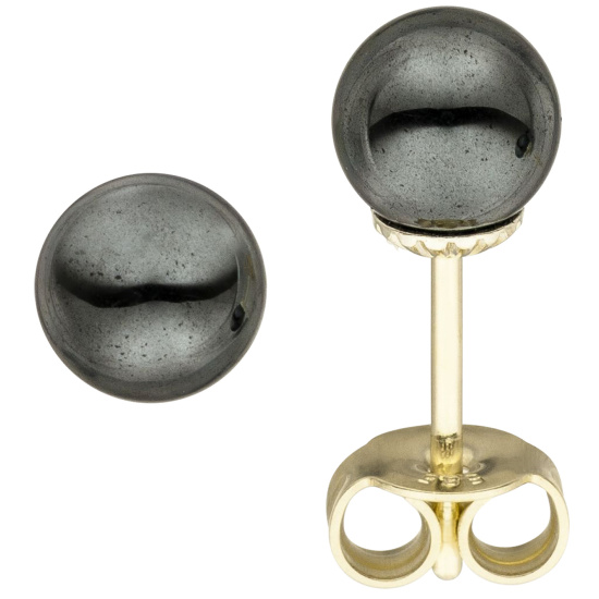 Ohrstecker 585 Gold Gelbgold 2 Hämatite Ohrringe Goldohrringe Hämatitohrstecker