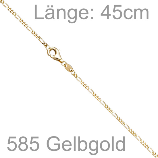 Figarokette 585 Gold Gelbgold diamantiert 1,7 mm 45 cm Kette Halskette Goldkette