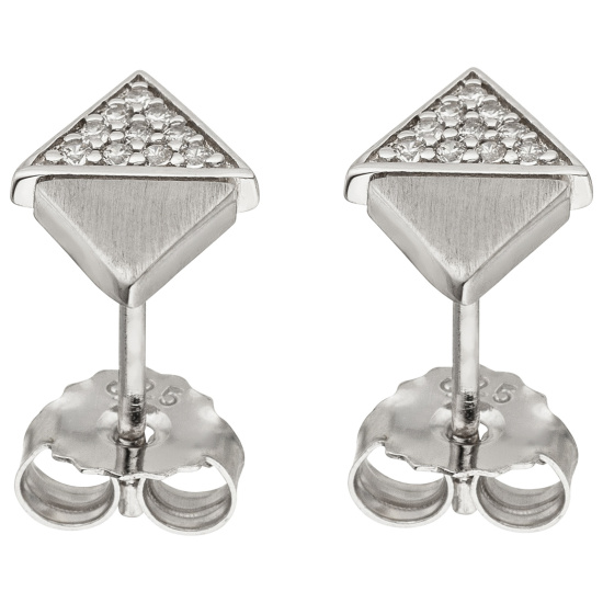 Ohrstecker Dreieck 925 Sterling Silber matt 20 Zirkonia Ohrringe Silberohrringe