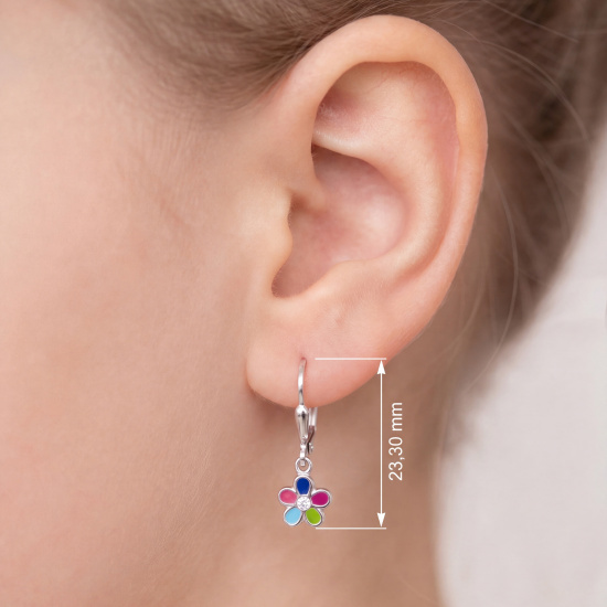 Kinder Ohrhänger Blume 925 Sterling Silber 2 Zirkonia Ohrringe Kinderohrringe