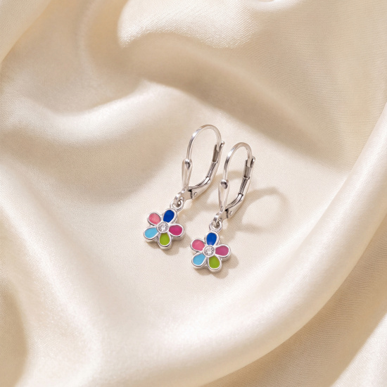 Kinder Ohrhänger Blume 925 Sterling Silber 2 Zirkonia Ohrringe Kinderohrringe