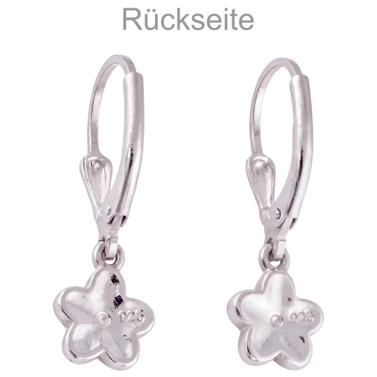 Kinder Ohrhänger Blume 925 Sterling Silber 2 Zirkonia Ohrringe Kinderohrringe