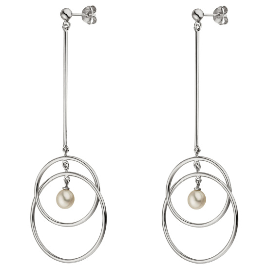 Ohrhänger 925 Sterling Silber 2 Süßwasser Perlen Ohrringe lang