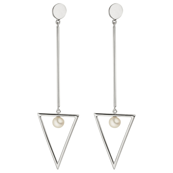 Ohrhänger Dreieck 925 Sterling Silber 2 Süßwasser Perlen Ohrringe Ohrstecker