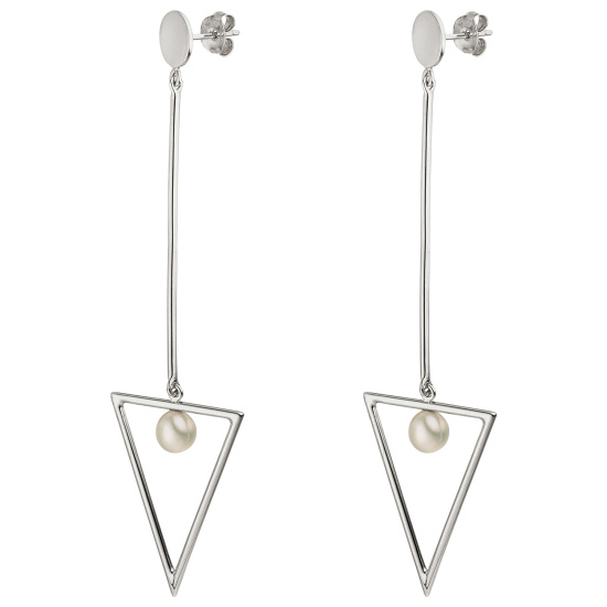 Ohrhänger Dreieck 925 Sterling Silber 2 Süßwasser Perlen Ohrringe Ohrstecker
