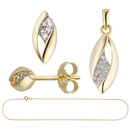 Schmuck-Set 333 Gold Gelbgold mit Zirkonia und Kette 42 cm