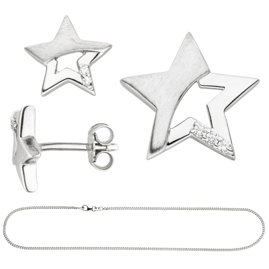 Kinder Schmuck-Set Stern 925 Sterling Silber mit Zirkonia und Kette 38 cm