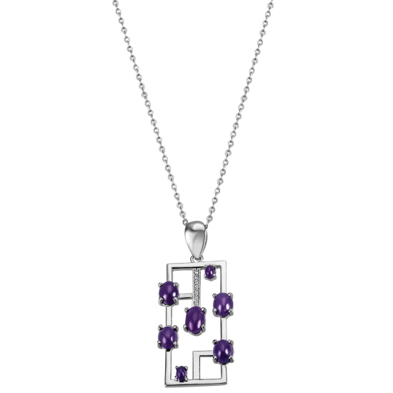 Collier 925 Sterling Silber 7 Amethyst-Cabochons lila 7 Zirkonia 45 cm