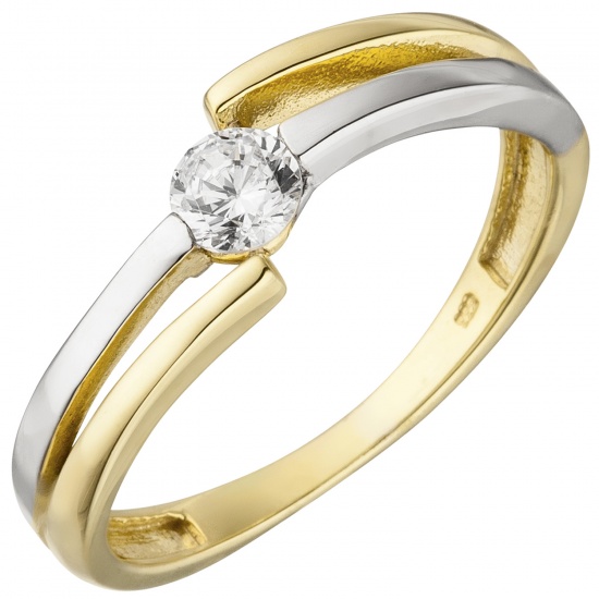 Damen Ring 333 Gold Gelbgold Weißgold bicolor 1 Zirkonia Goldring
