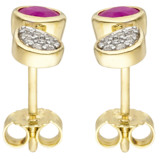 Ohrstecker 333 Gold Gelbgold 18 Zirkonia 2 Rubine Ohrringe Goldohrringe