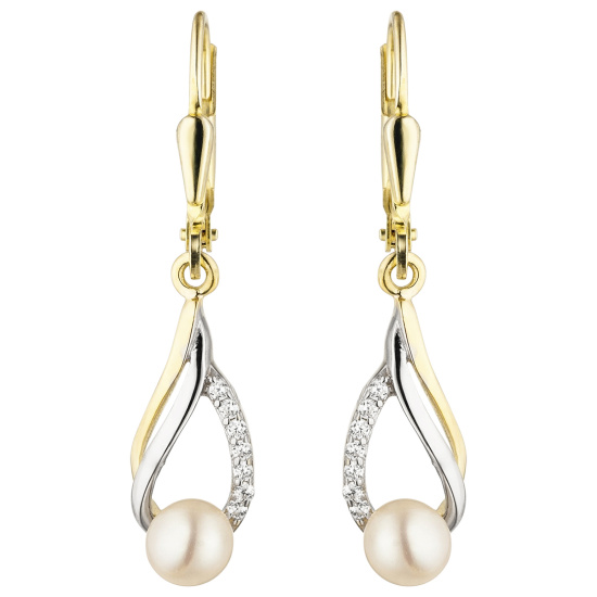 Ohrhänger 333 Gold Gelbgold bicolor 2 Süßwasser Perlen 14 Zirkonia