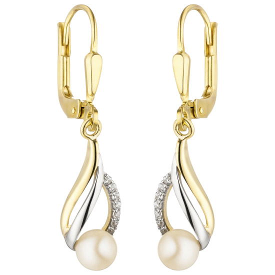 Ohrhänger 333 Gold Gelbgold bicolor 2 Süßwasser Perlen 14 Zirkonia