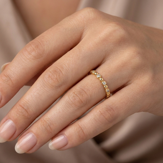 Damen Ring Kugel 333 Gold Gelbgold 11 Zirkonia Goldring Kugelring