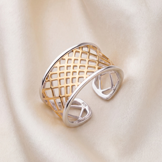 Damen Ring offen 925 Sterling Silber bicolor vergoldet