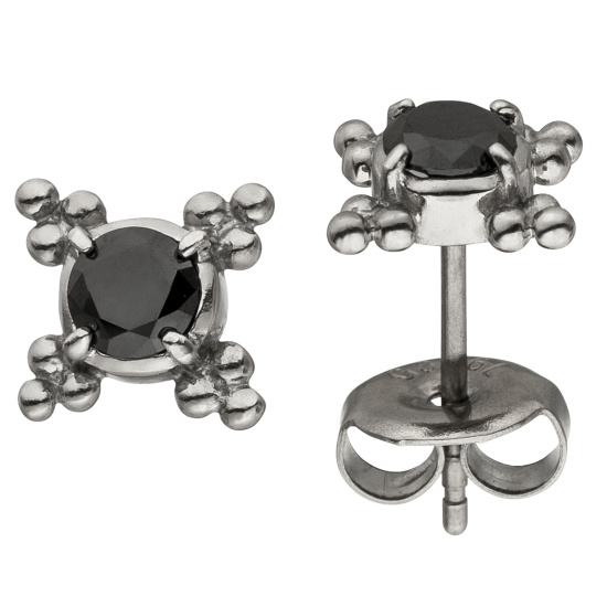 Ohrstecker Edelstahl 2 Zirkonia schwarz Ohrringe