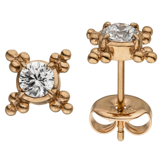 Ohrstecker Edelstahl 2 Zirkonia rotgoldfarben beschichtet Ohrringe