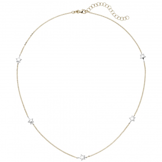 Collier Halskette Stern 375 Gold Gelbgold Weißgold bicolor diamantiert 43 cm