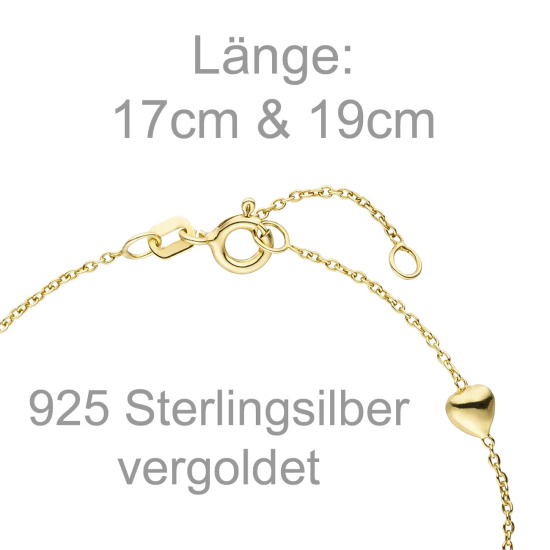 Armband Herz Kugel 925 Sterling Silber gold vergoldet 19 cm