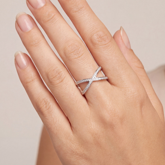 Damen Ring 925 Sterling Silber 49 Zirkonia Silberring