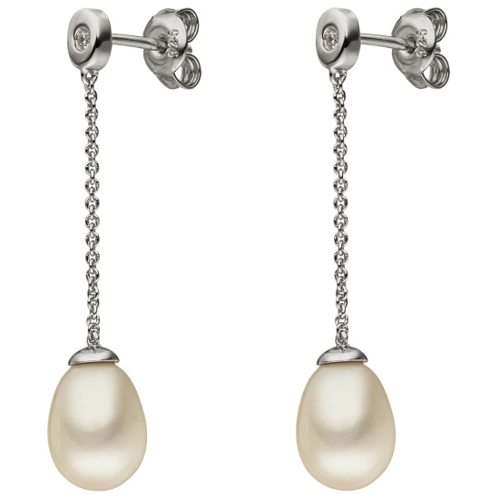Ohrhänger 925 Sterling Silber 2 Süßwasser Perlen 2 Zirkonia Ohrringe