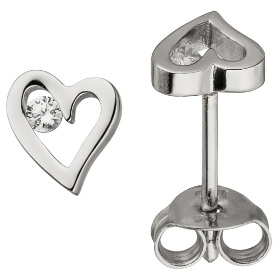 Ohrstecker Herz 925 Sterling Silber 2 Zirkonia Ohrringe Silberohrringe
