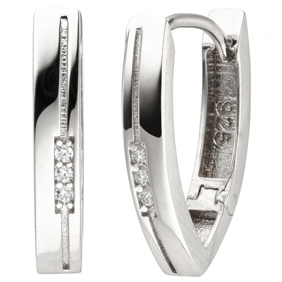 Creolen oval 925 Sterling Silber 6 Zirkonia Ohrringe Silbercreolen Silberohrringe