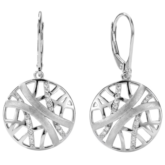 Ohrhänger 925 Silber mattiert 32 Zirkonia Ohrringe Boutons Silberohrringe