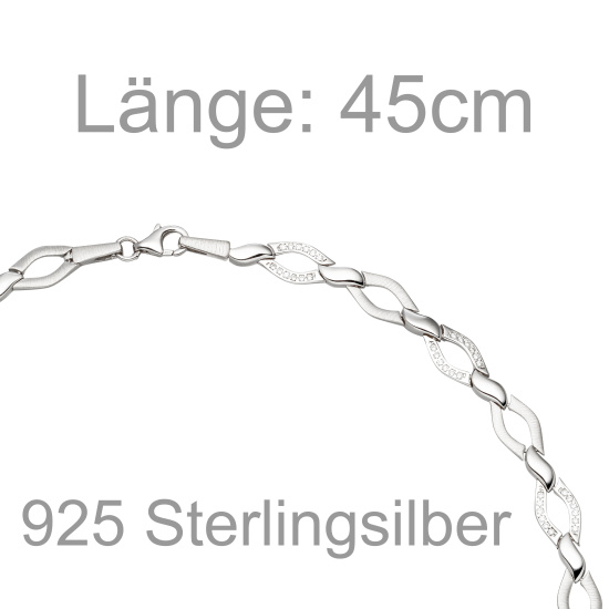 Collier Halskette 925 Silber 144 Zirkonia 45 cm Kette Silberkette
