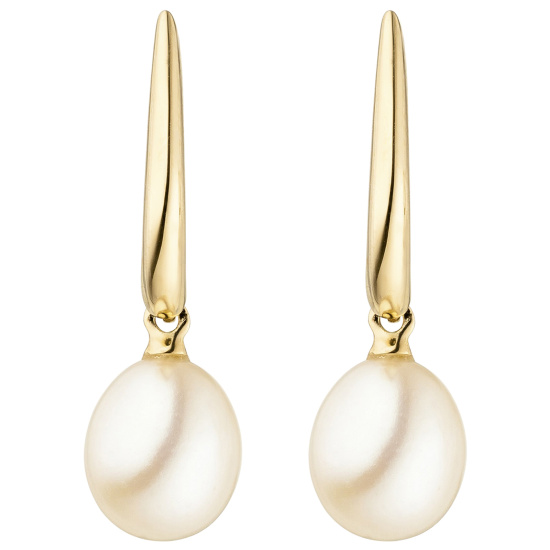 Ohrhänger 585 Gold Gelbgold 2 Süßwasser Perlen Ohrringe Perlenohrringe