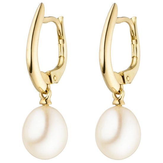 Ohrhänger 585 Gold Gelbgold 2 Süßwasser Perlen Ohrringe Perlenohrringe
