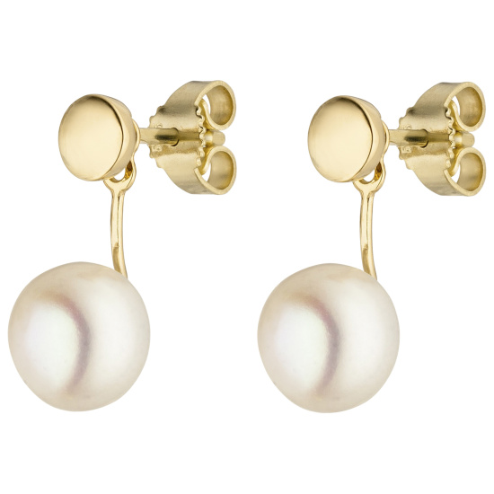 Ohrhänger 585 Gold Gelbgold 2 Süßwasser Perlen Ohrringe Perlenohrringe
